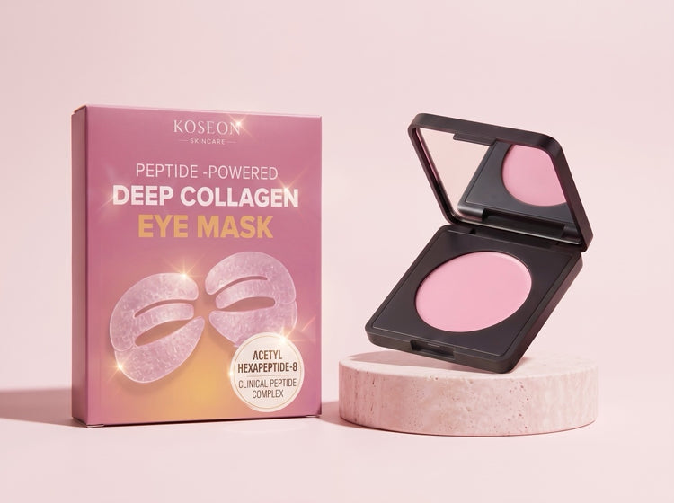The KOLLAE eye mask box beside the open Under-Eye Brightener compact