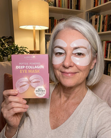 Karen at home after using the KOLLAE eye mask